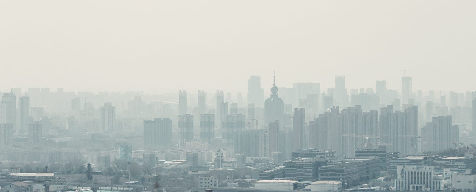A city skyline seen through haze