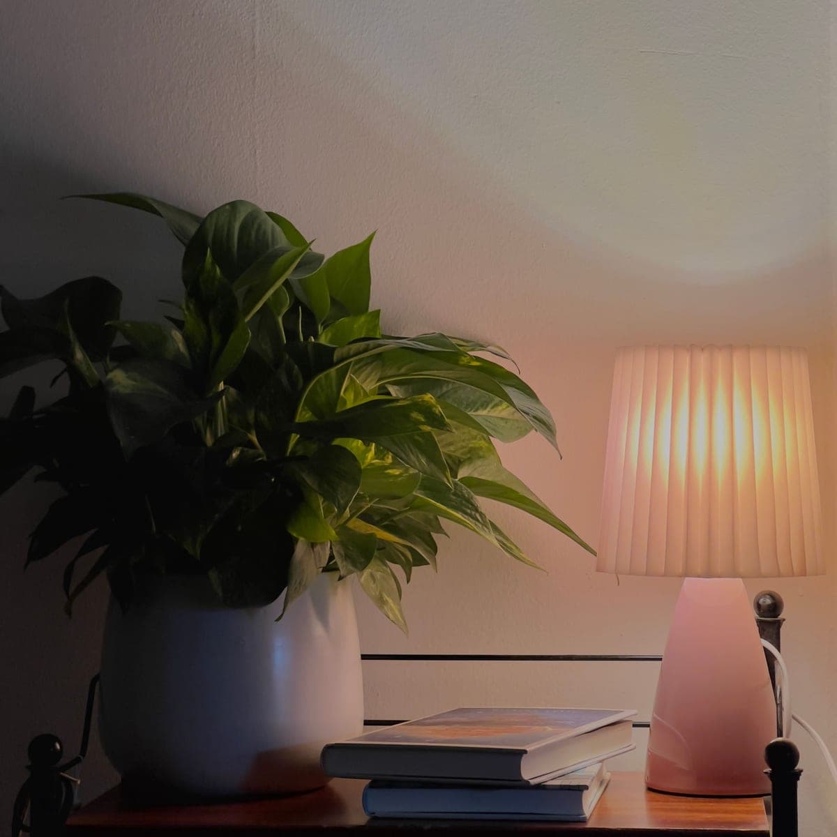 A cool-mist humidifier running on a bedside table - a stand-in for the Honeywell HCM350 Germ Free Cool Mist, not a photograph of this model